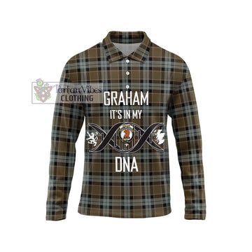 Graham of Menteith Weathered Tartan Long Sleeve Polo Shirt with Family Crest DNA In Me Style