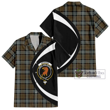 Graham of Menteith Weathered Tartan Short Sleeve Button Up with Family Crest Circle Style