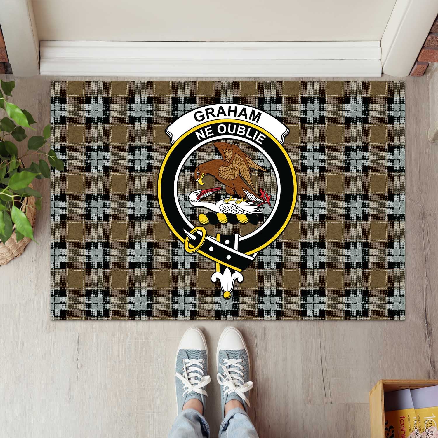 Graham of Menteith Weathered Tartan Door Mat with Family Crest - Tartanvibesclothing