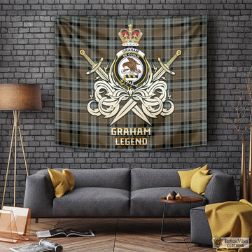 Graham of Menteith Weathered Tartan Tapestry with Clan Crest and the Golden Sword of Courageous Legacy