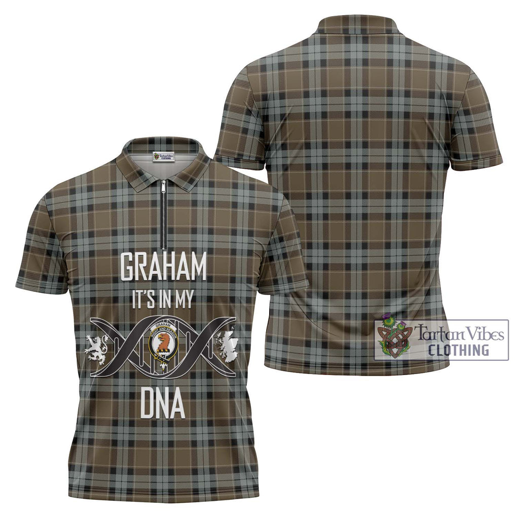 Graham of Menteith Weathered Tartan Zipper Polo Shirt with Family Crest DNA In Me Style Unisex - Tartanvibesclothing Shop