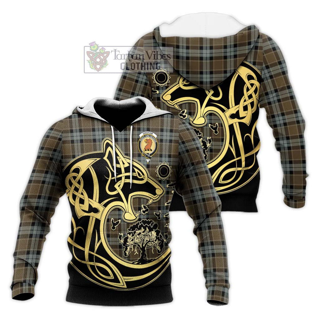 Graham of Menteith Weathered Tartan Knitted Hoodie with Family Crest Celtic Wolf Style Unisex Knitted Pullover Hoodie - Tartan Vibes Clothing