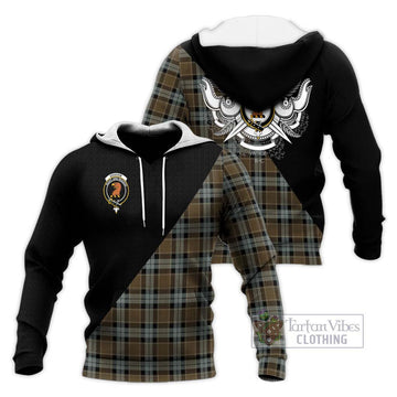 Graham of Menteith Weathered Tartan Knitted Hoodie with Family Crest and Military Logo Style