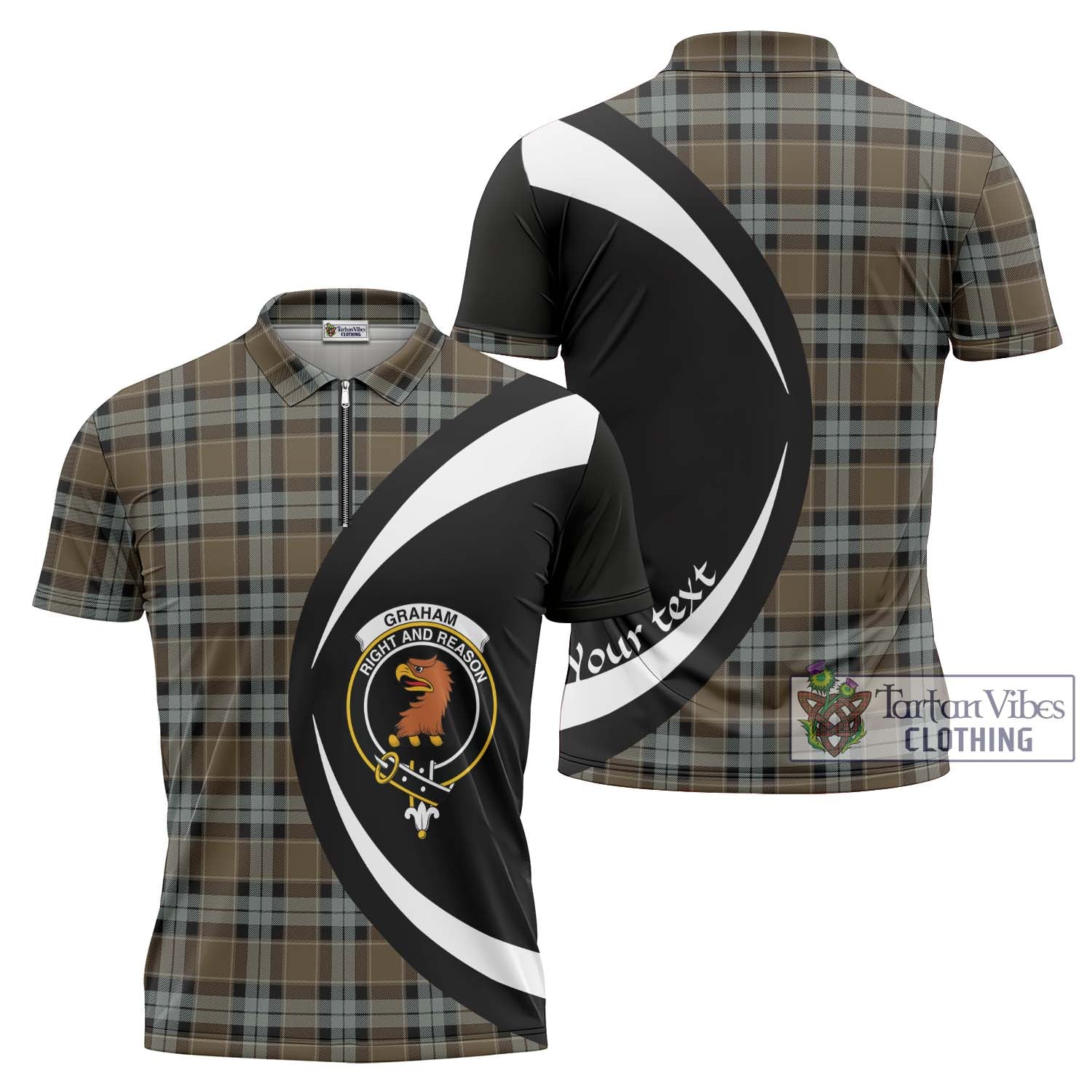 Tartan Vibes Clothing Graham of Menteith Weathered Tartan Zipper Polo Shirt with Family Crest Circle Style