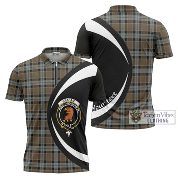 Graham of Menteith Weathered Tartan Zipper Polo Shirt with Family Crest Circle Style