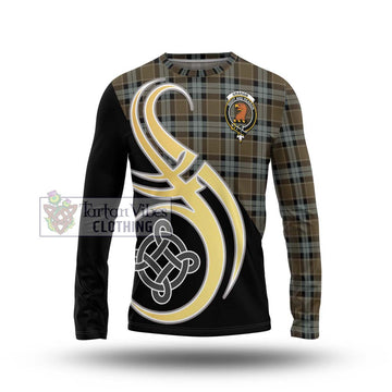 Graham of Menteith Weathered Tartan Long Sleeve T-Shirt with Family Crest and Celtic Symbol Style