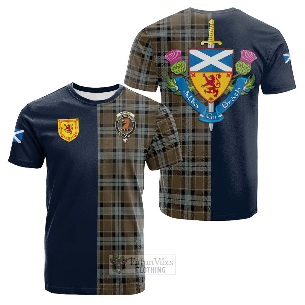 Tartan Vibes Clothing Graham of Menteith Weathered Tartan Cotton T-shirt with Scottish Lion Royal Arm Half Style