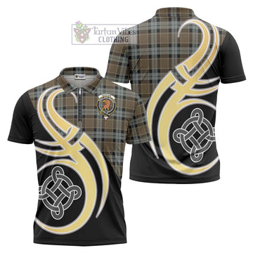 Graham of Menteith Weathered Tartan Zipper Polo Shirt with Family Crest and Celtic Symbol Style