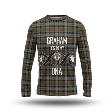 Graham of Menteith Weathered Tartan Long Sleeve T-Shirt with Family Crest DNA In Me Style