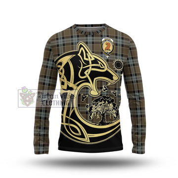 Graham of Menteith Weathered Tartan Long Sleeve T-Shirt with Family Crest Celtic Wolf Style