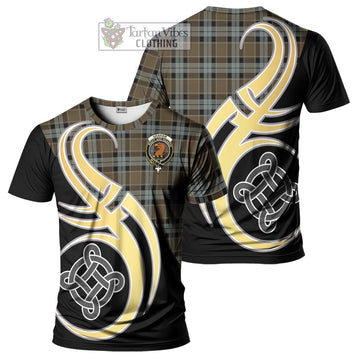 Graham of Menteith Weathered Tartan T-Shirt with Family Crest and Celtic Symbol Style