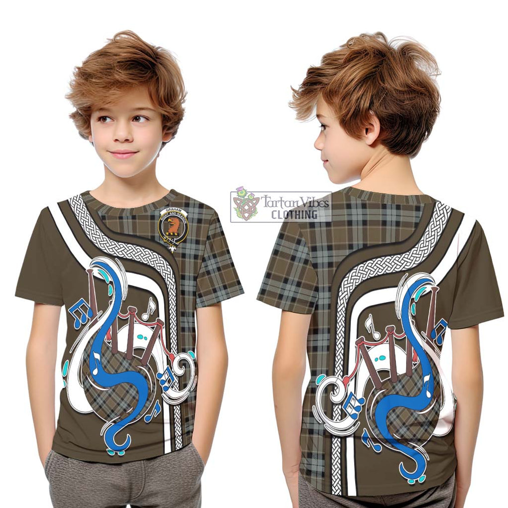 Tartan Vibes Clothing Graham of Menteith Weathered Tartan Kid T-Shirt with Epic Bagpipe Style