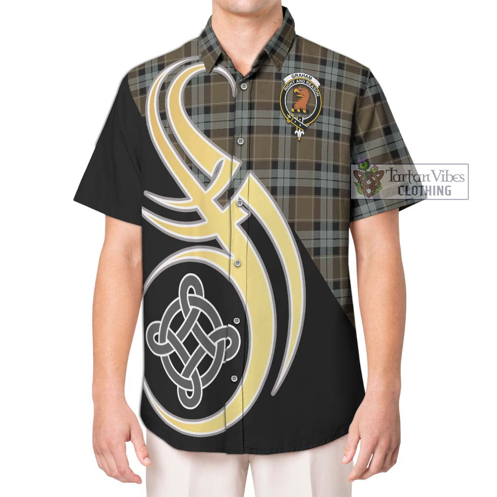 Graham of Menteith Weathered Tartan Short Sleeve Button Shirt with Family Crest and Celtic Symbol Style Kid - Tartan Vibes Clothing