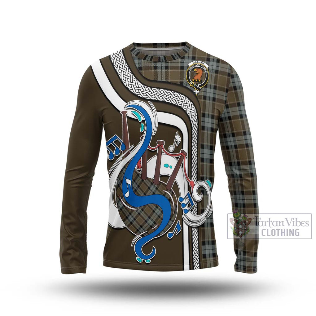 Tartan Vibes Clothing Graham of Menteith Weathered Tartan Long Sleeve T-Shirt with Epic Bagpipe Style