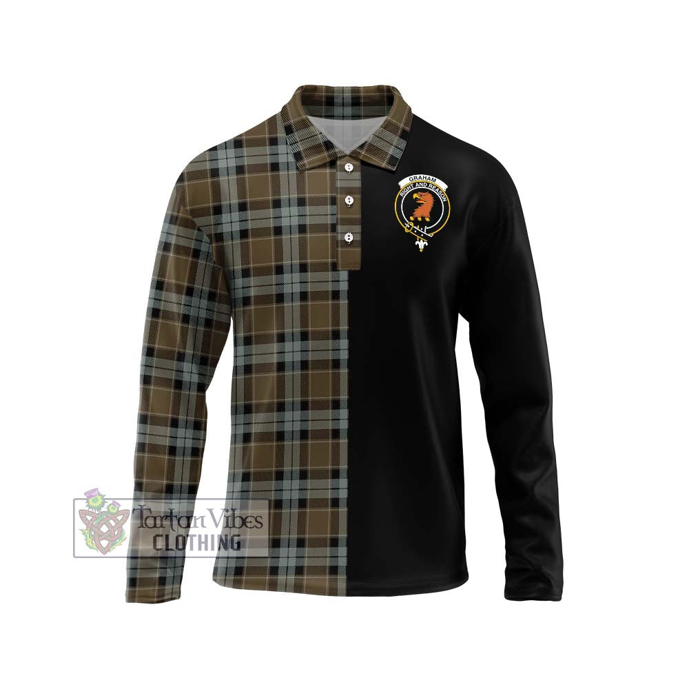 Graham of Menteith Weathered Tartan Long Sleeve Polo Shirt with Family Crest and Half Of Me Style Unisex - Tartanvibesclothing Shop