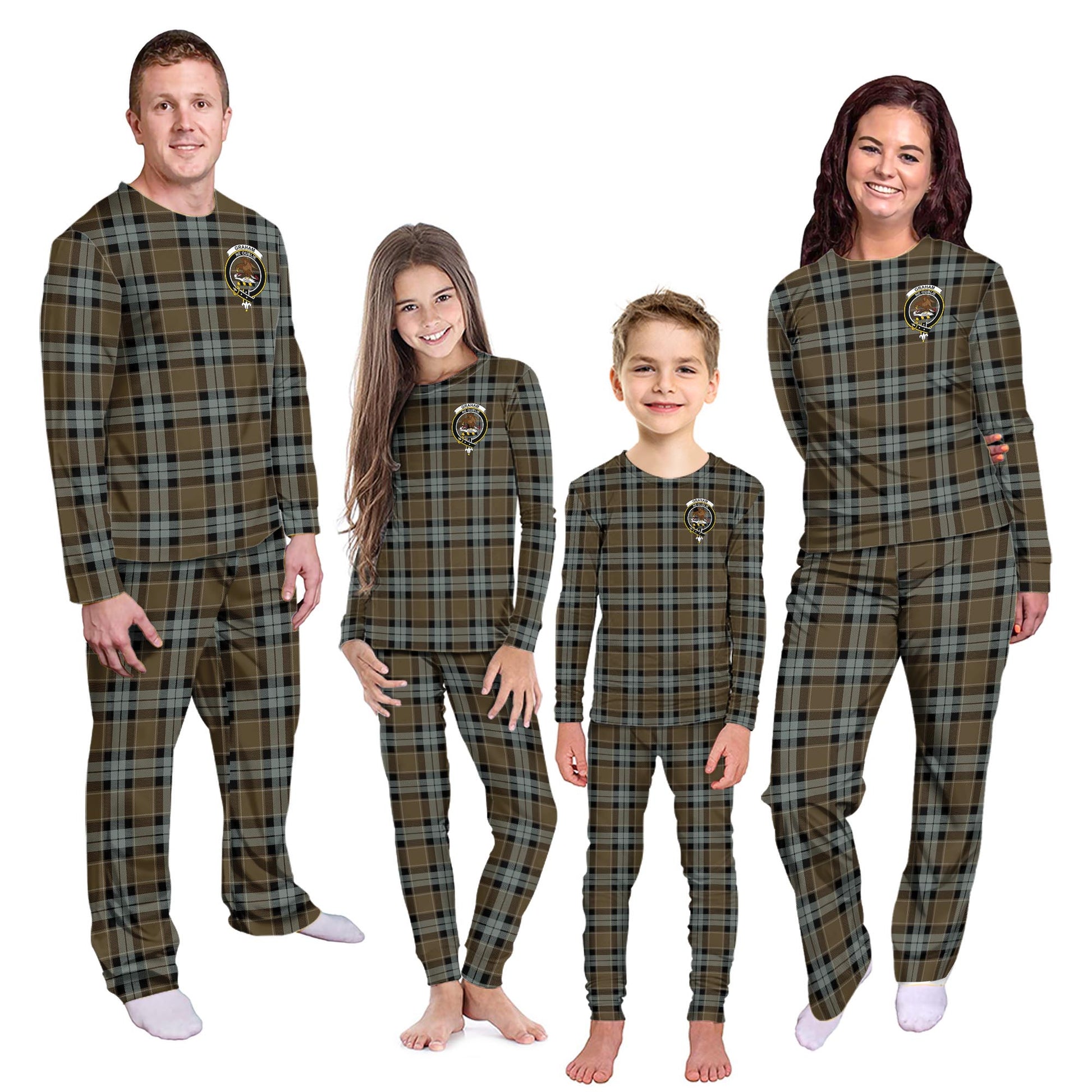 Graham of Menteith Weathered Tartan Pajamas Family Set with Family Crest Kid - Tartan Vibes Clothing