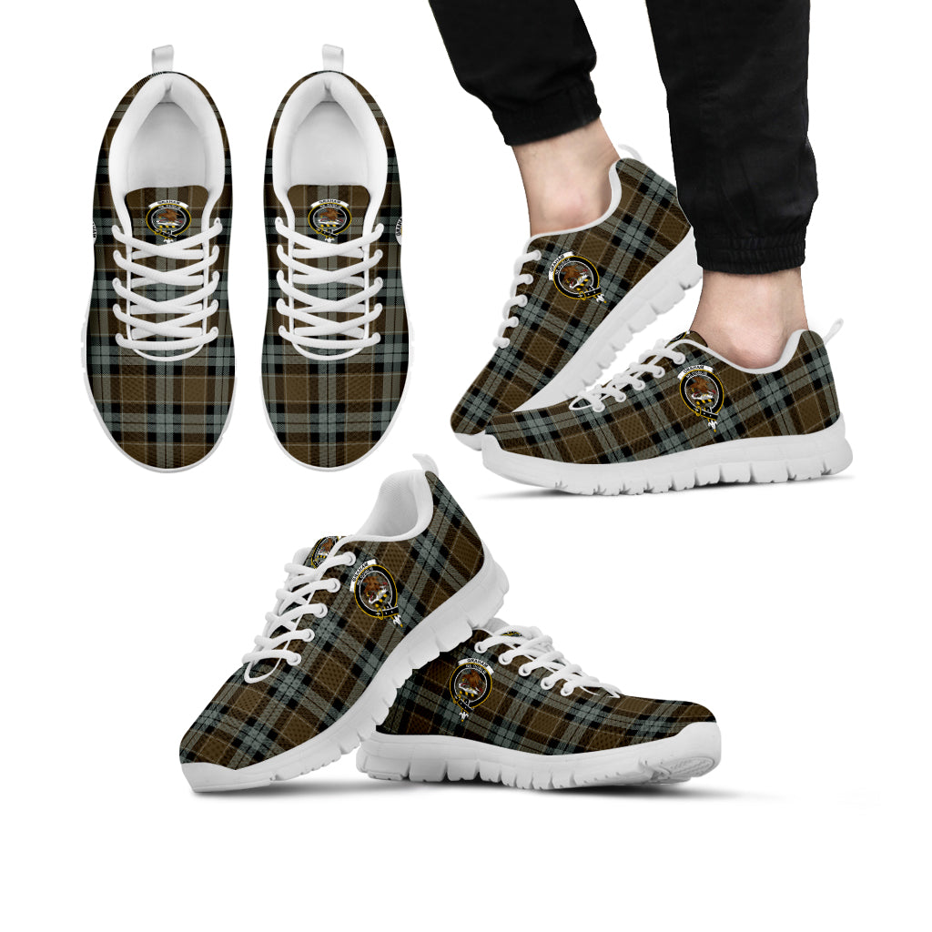 Graham of Menteith Weathered Tartan Sneakers with Family Crest Kid's Sneakers - Tartan Vibes Clothing