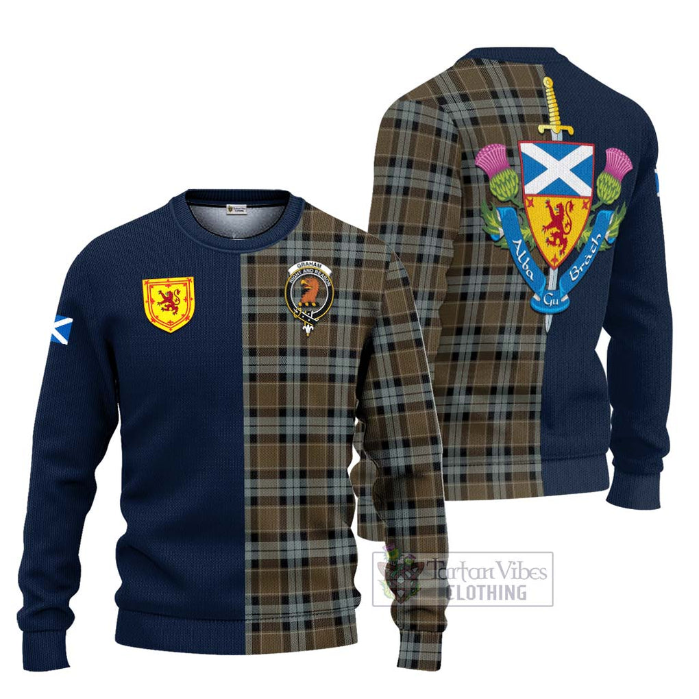 Tartan Vibes Clothing Graham of Menteith Weathered Tartan Knitted Sweater with Scottish Lion Royal Arm Half Style