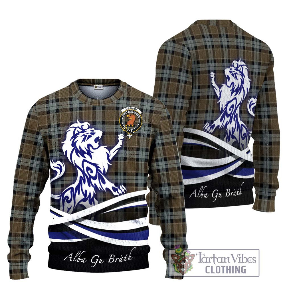 Graham of Menteith Weathered Tartan Knitted Sweater with Alba Gu Brath Regal Lion Emblem Unisex - Tartanvibesclothing Shop