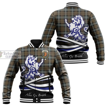 Graham of Menteith Weathered Tartan Baseball Jacket with Alba Gu Brath Regal Lion Emblem