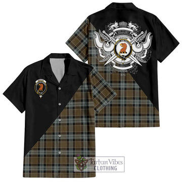 Graham of Menteith Weathered Tartan Short Sleeve Button Shirt with Family Crest and Military Logo Style