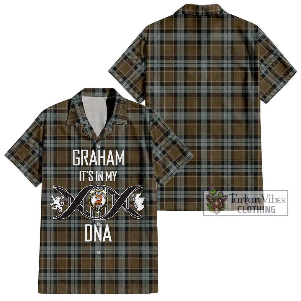 Graham of Menteith Weathered Tartan Short Sleeve Button Shirt with Family Crest DNA In Me Style Kid - Tartanvibesclothing Shop