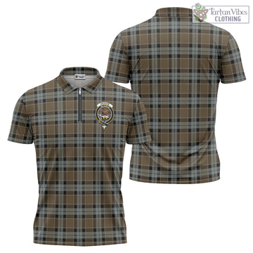 Graham of Menteith Weathered Tartan Zipper Polo Shirt with Family Crest