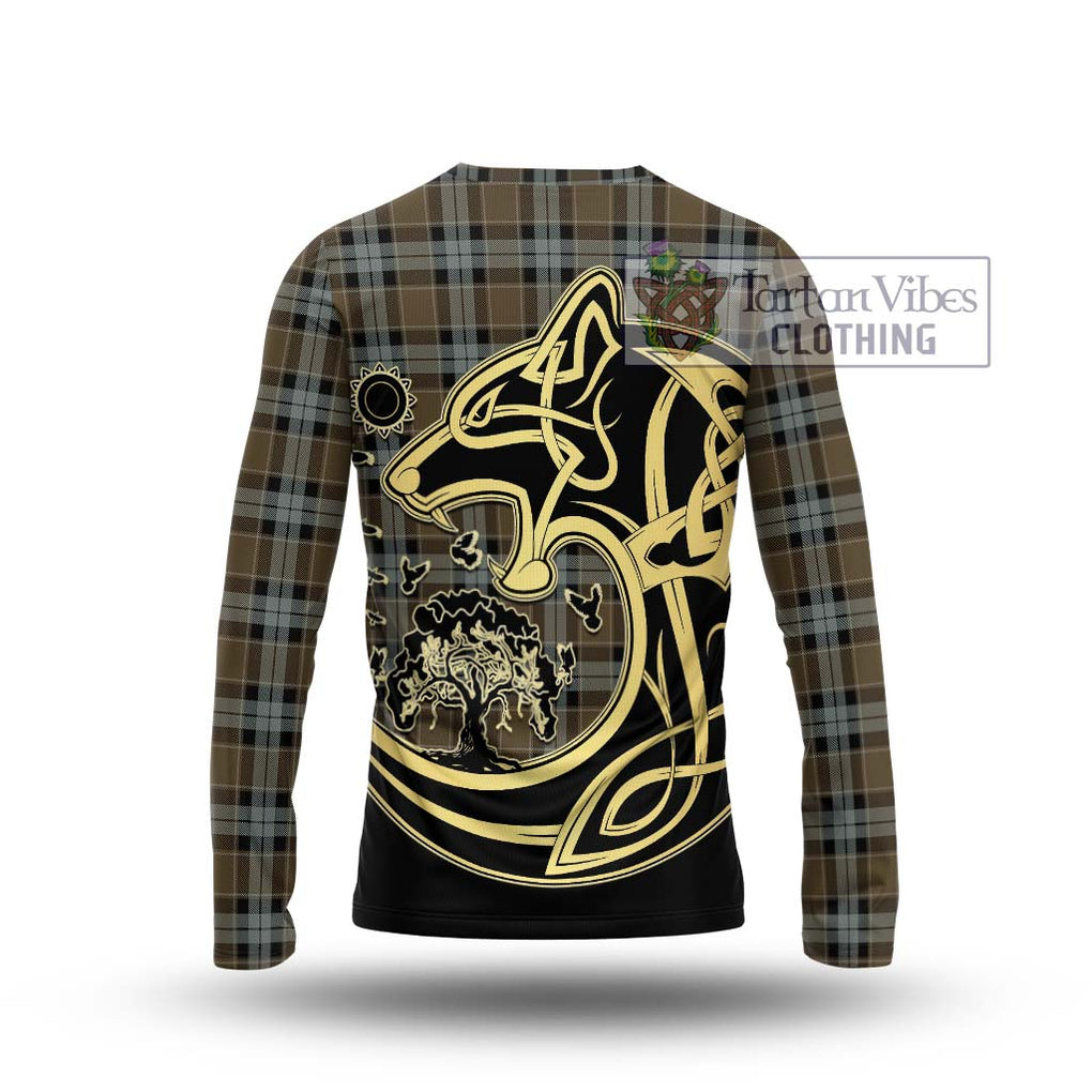 Graham of Menteith Weathered Tartan Long Sleeve T-Shirt with Family Crest Celtic Wolf Style - Tartan Vibes Clothing