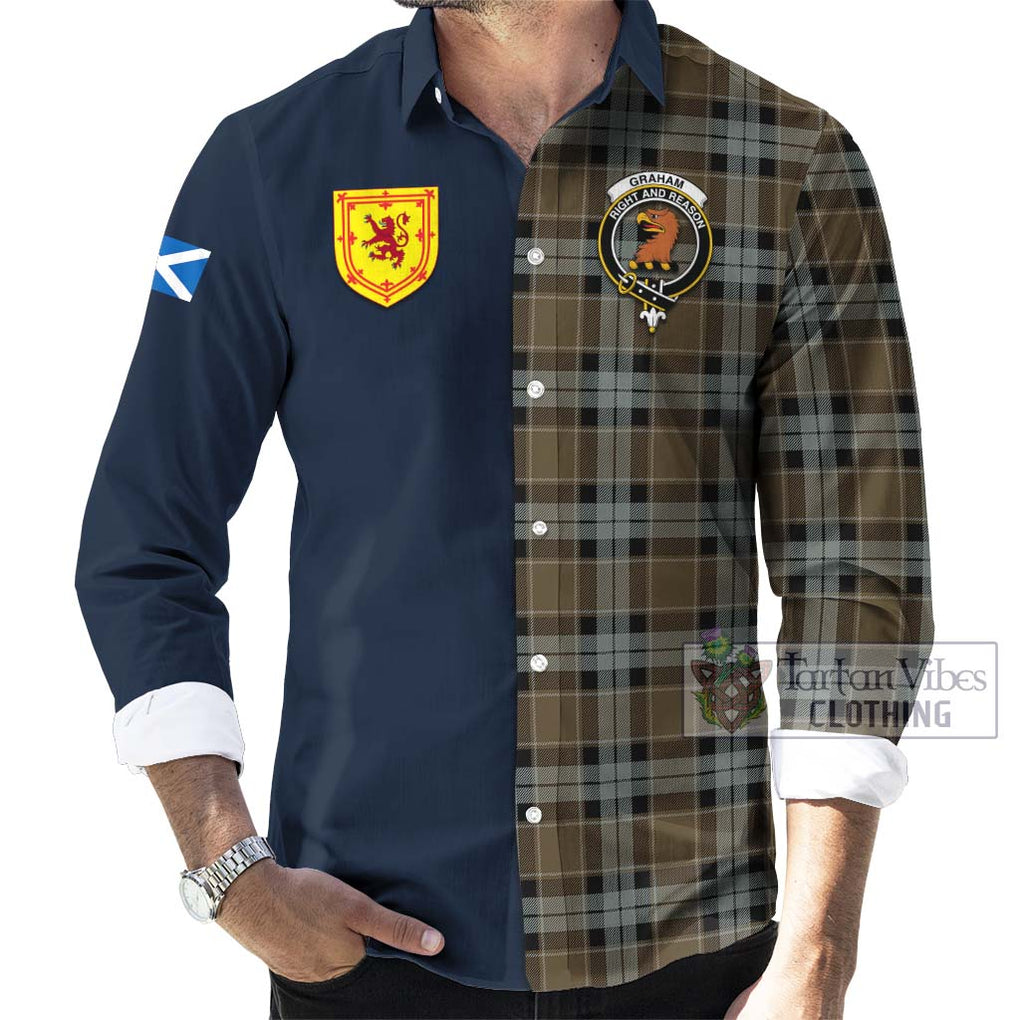 Tartan Vibes Clothing Graham of Menteith Weathered Tartan Long Sleeve Button Shirt with Scottish Lion Royal Arm Half Style