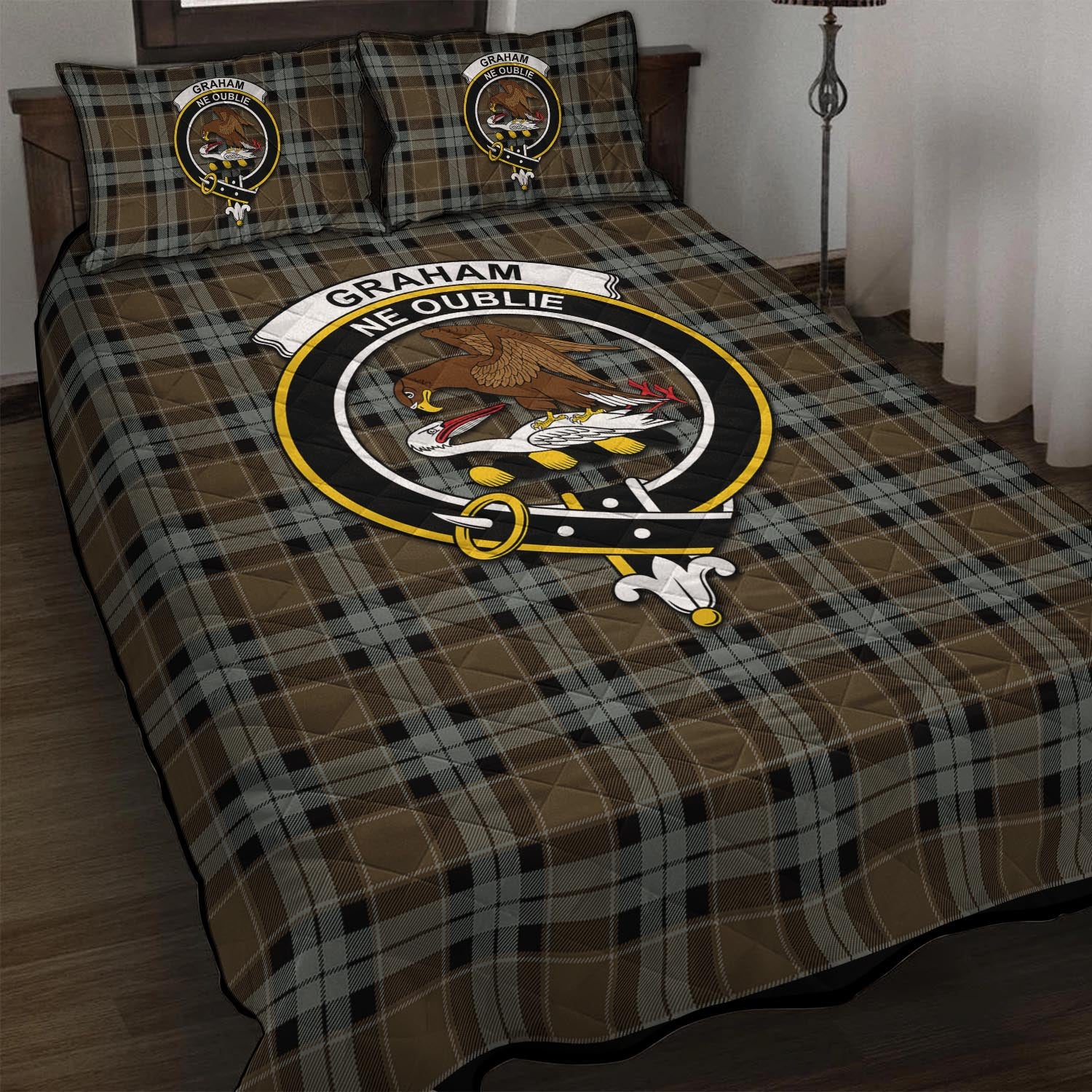 Graham of Menteith Weathered Tartan Quilt Bed Set with Family Crest - Tartan Vibes Clothing