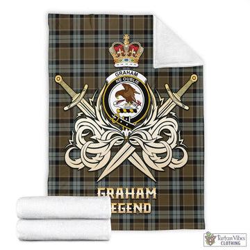 Graham of Menteith Weathered Tartan Blanket with Clan Crest and the Golden Sword of Courageous Legacy