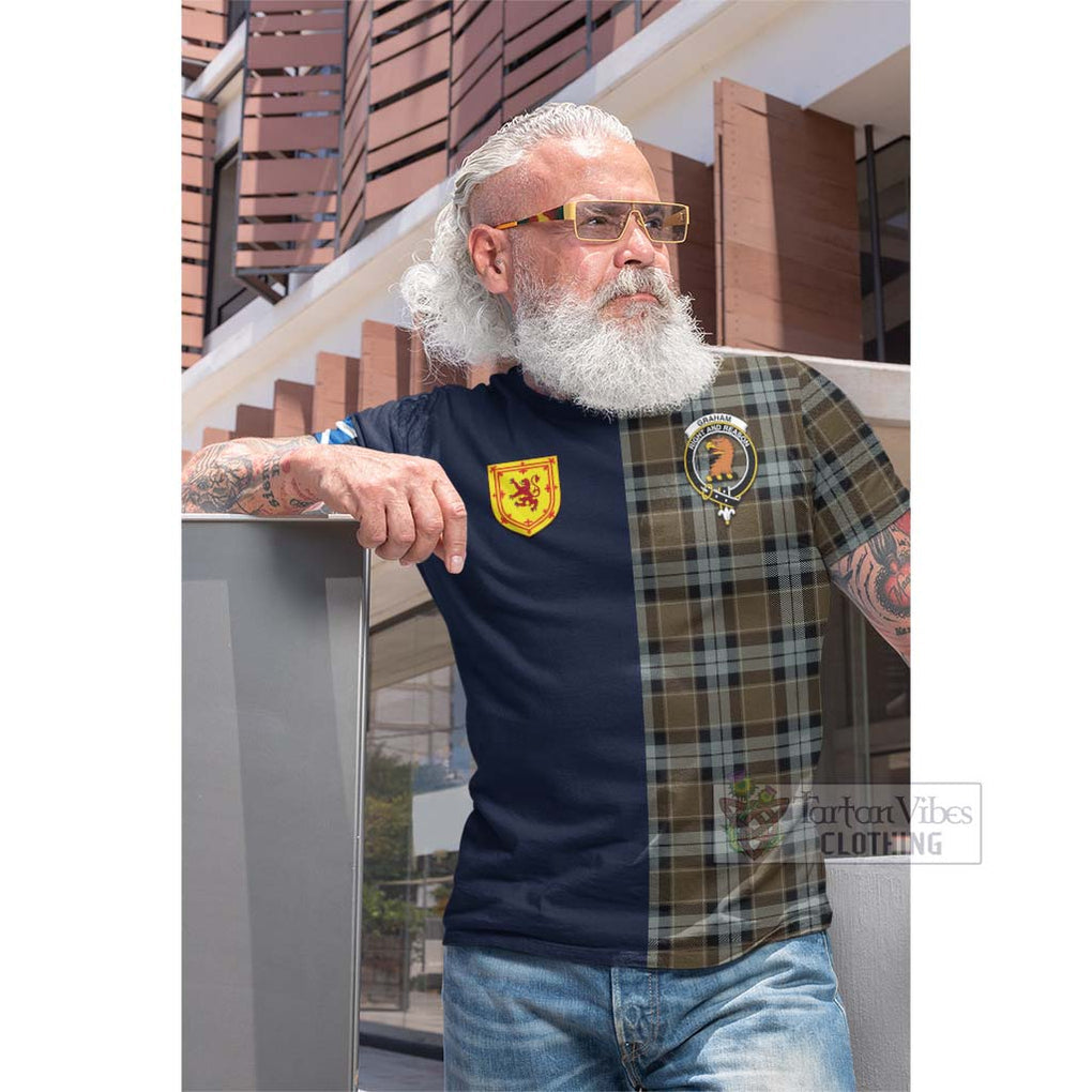 Tartan Vibes Clothing Graham of Menteith Weathered Tartan Cotton T-shirt with Scottish Lion Royal Arm Half Style