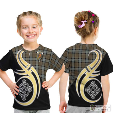 Graham of Menteith Weathered Tartan Kid T-Shirt with Family Crest and Celtic Symbol Style