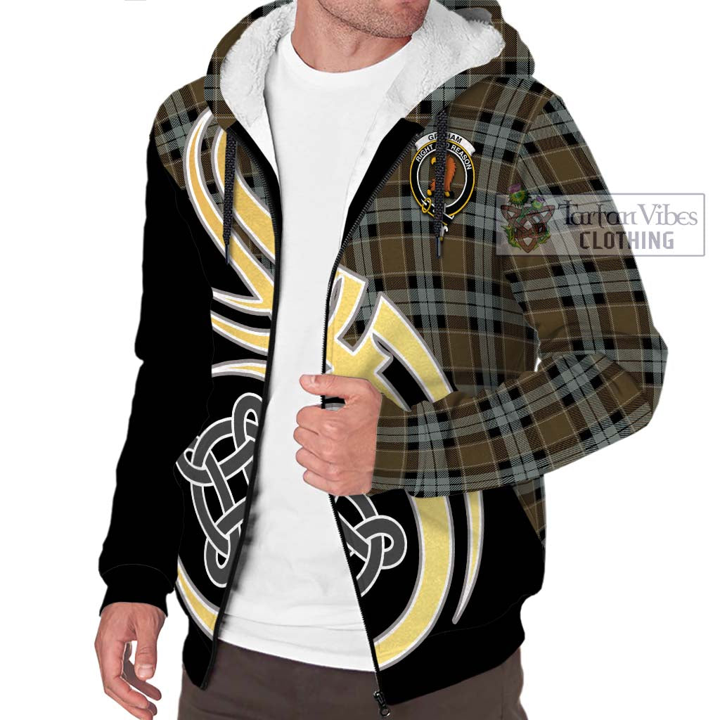 Graham of Menteith Weathered Tartan Sherpa Hoodie with Family Crest and Celtic Symbol Style - Tartan Vibes Clothing