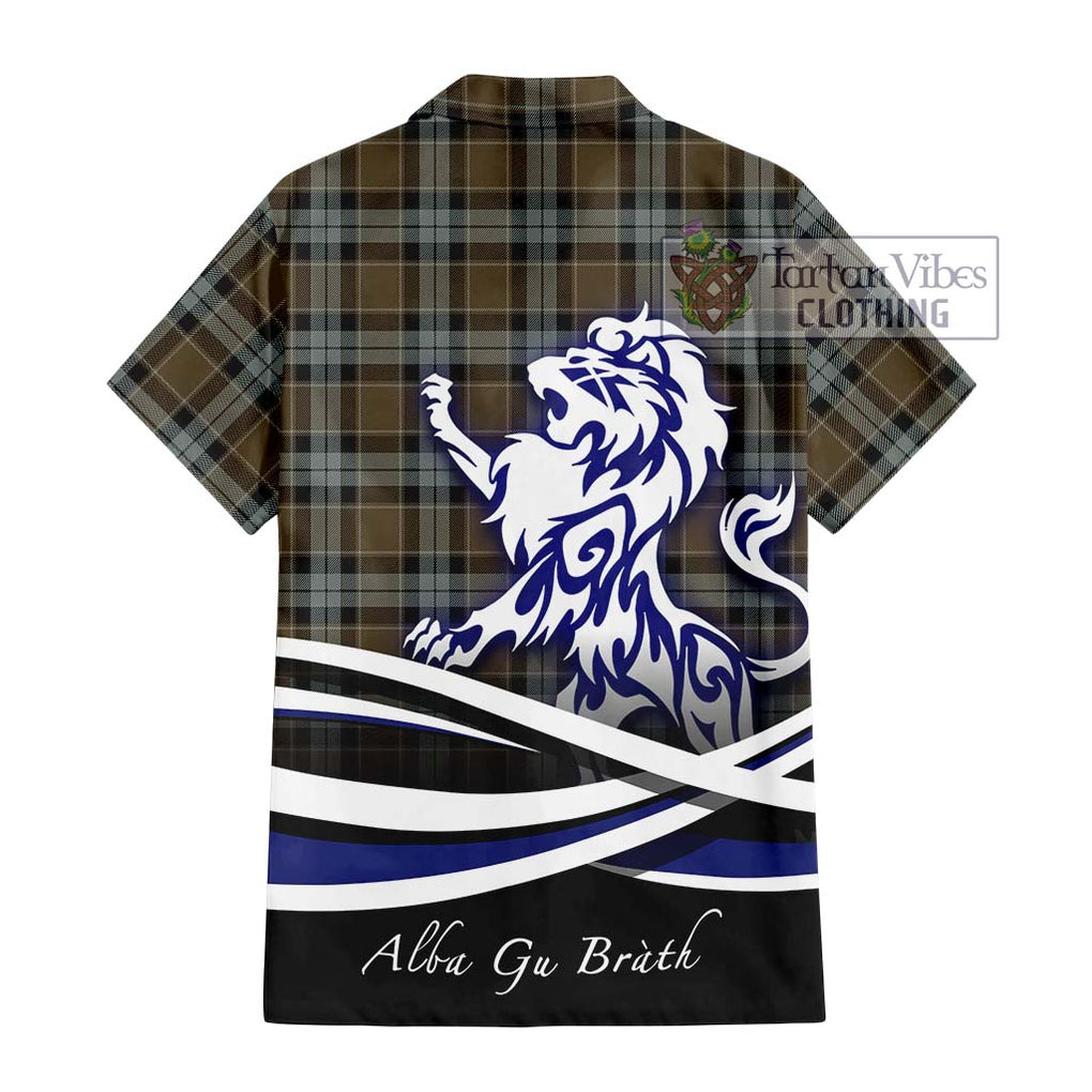 Graham of Menteith Weathered Tartan Short Sleeve Button Shirt with Alba Gu Brath Regal Lion Emblem - Tartanvibesclothing Shop