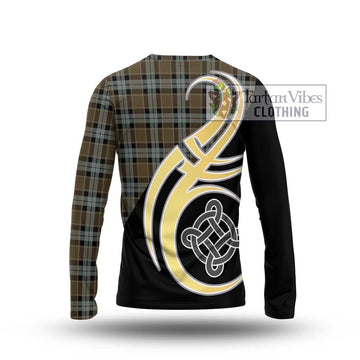 Graham of Menteith Weathered Tartan Long Sleeve T-Shirt with Family Crest and Celtic Symbol Style