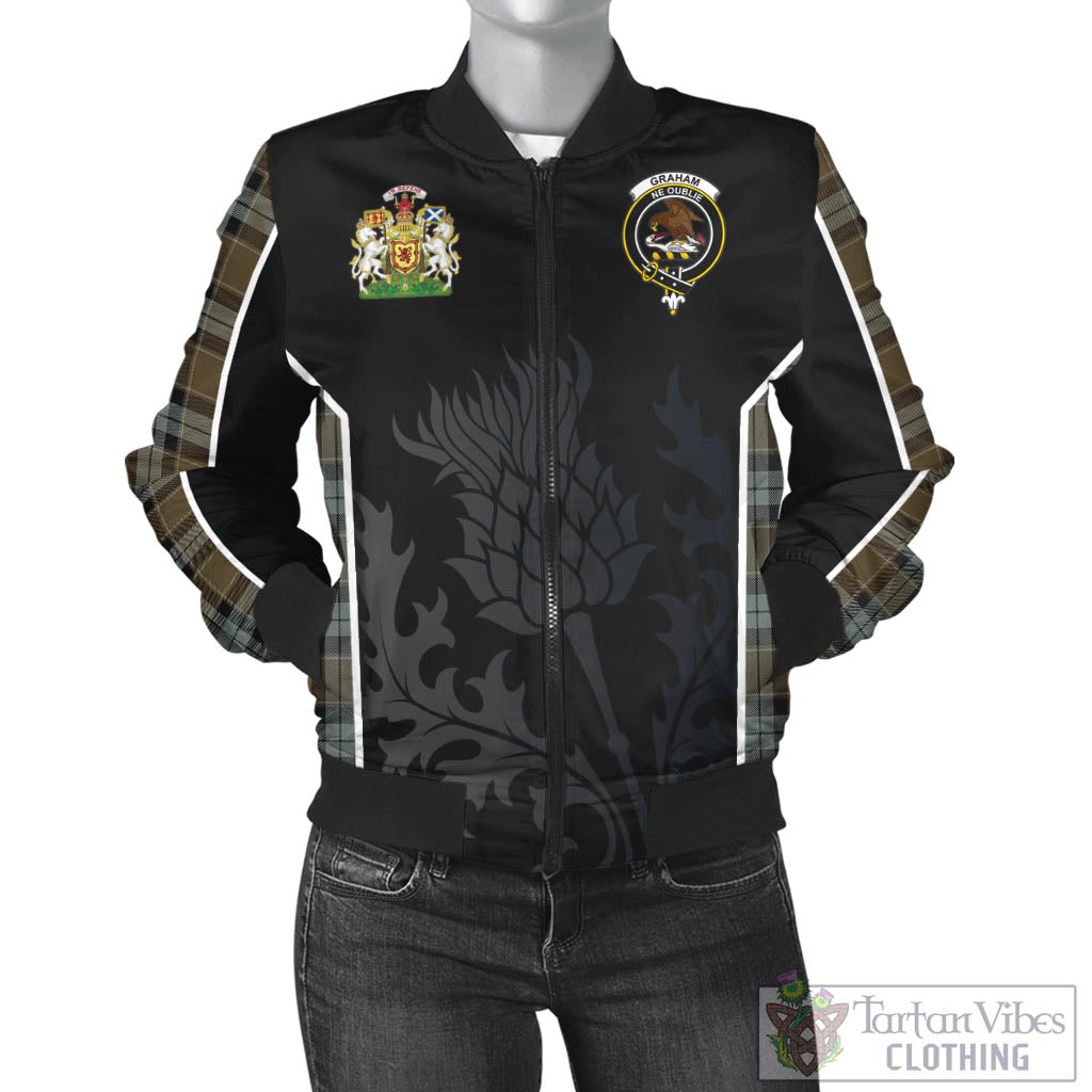 Tartan Vibes Clothing Graham of Menteith Weathered Tartan Bomber Jacket with Family Crest and Scottish Thistle Vibes Sport Style