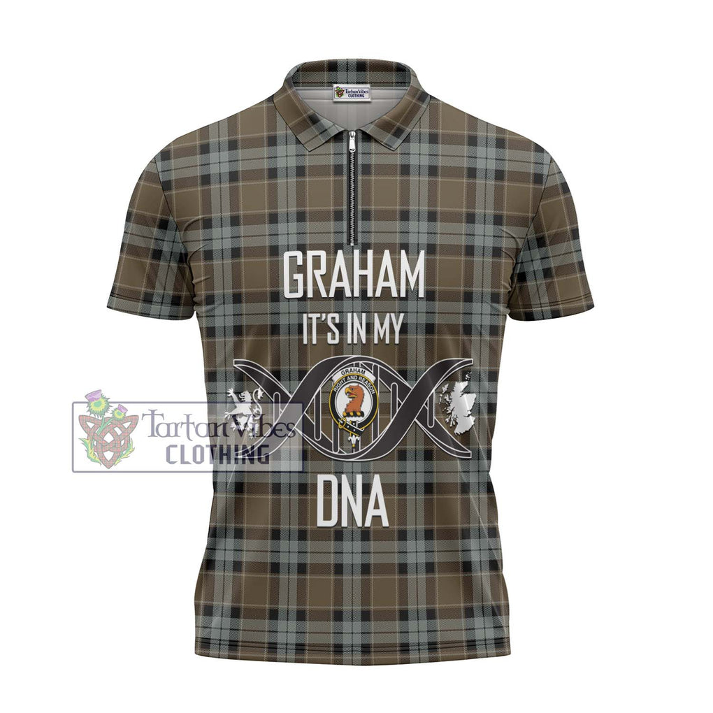 Graham of Menteith Weathered Tartan Zipper Polo Shirt with Family Crest DNA In Me Style - Tartanvibesclothing Shop