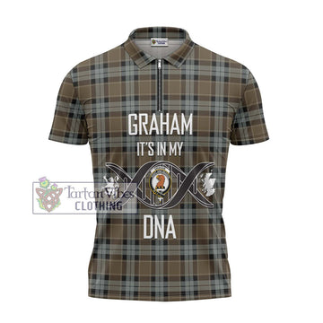 Graham of Menteith Weathered Tartan Zipper Polo Shirt with Family Crest DNA In Me Style