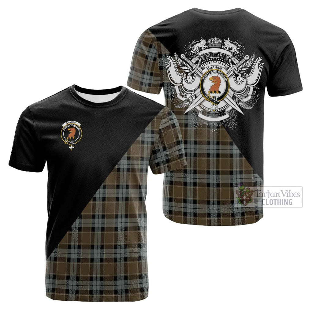 Tartan Vibes Clothing Graham of Menteith Weathered Tartan Cotton T-shirt with Family Crest and Military Logo Style