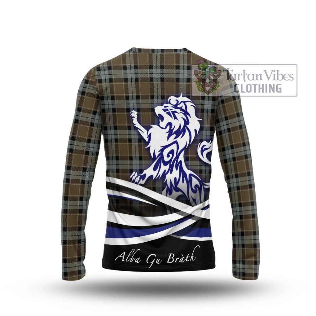 Graham of Menteith Weathered Tartan Long Sleeve T-Shirt with Alba Gu Brath Regal Lion Emblem - Tartanvibesclothing Shop