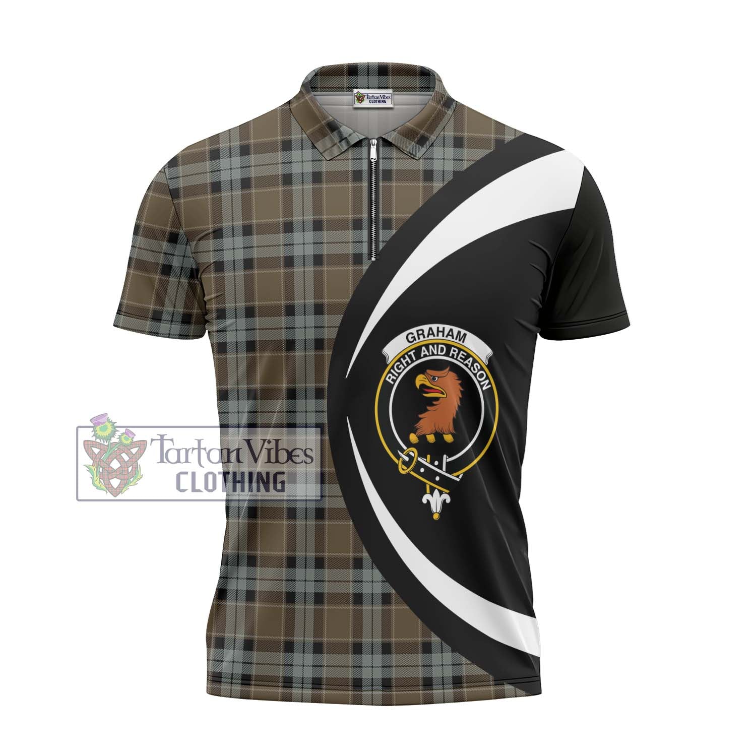 Tartan Vibes Clothing Graham of Menteith Weathered Tartan Zipper Polo Shirt with Family Crest Circle Style