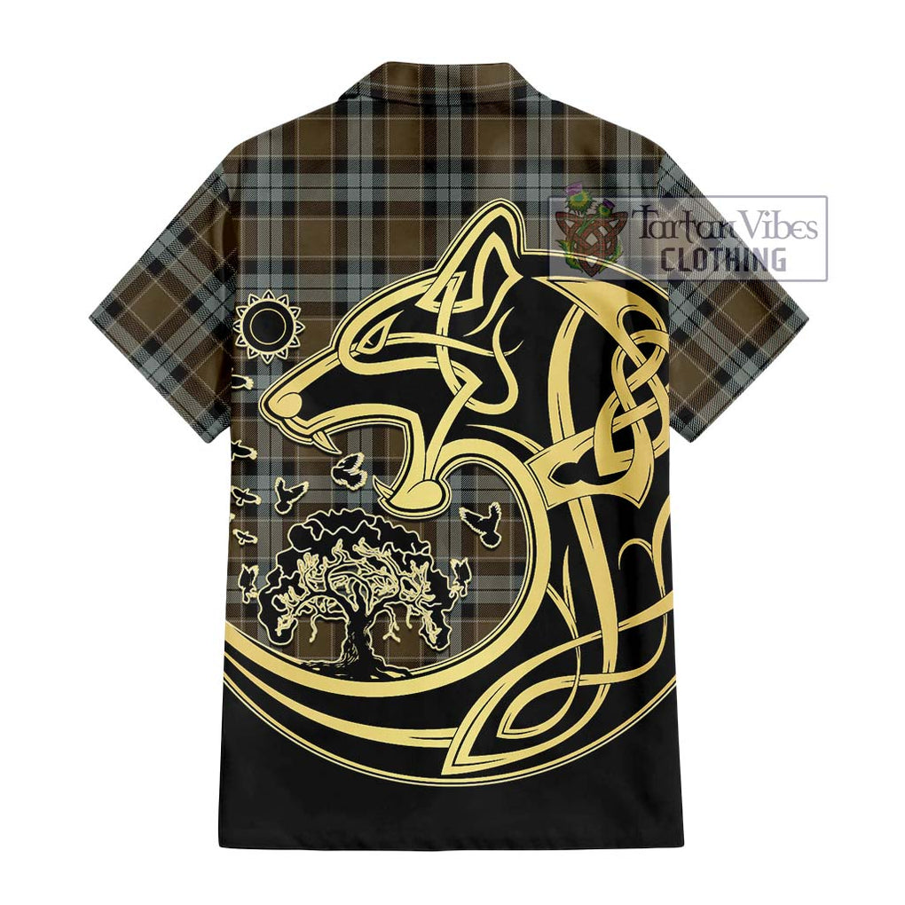 Graham of Menteith Weathered Tartan Short Sleeve Button Shirt with Family Crest Celtic Wolf Style - Tartan Vibes Clothing