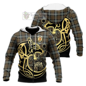 Graham of Menteith Weathered Tartan Knitted Hoodie with Family Crest Celtic Wolf Style