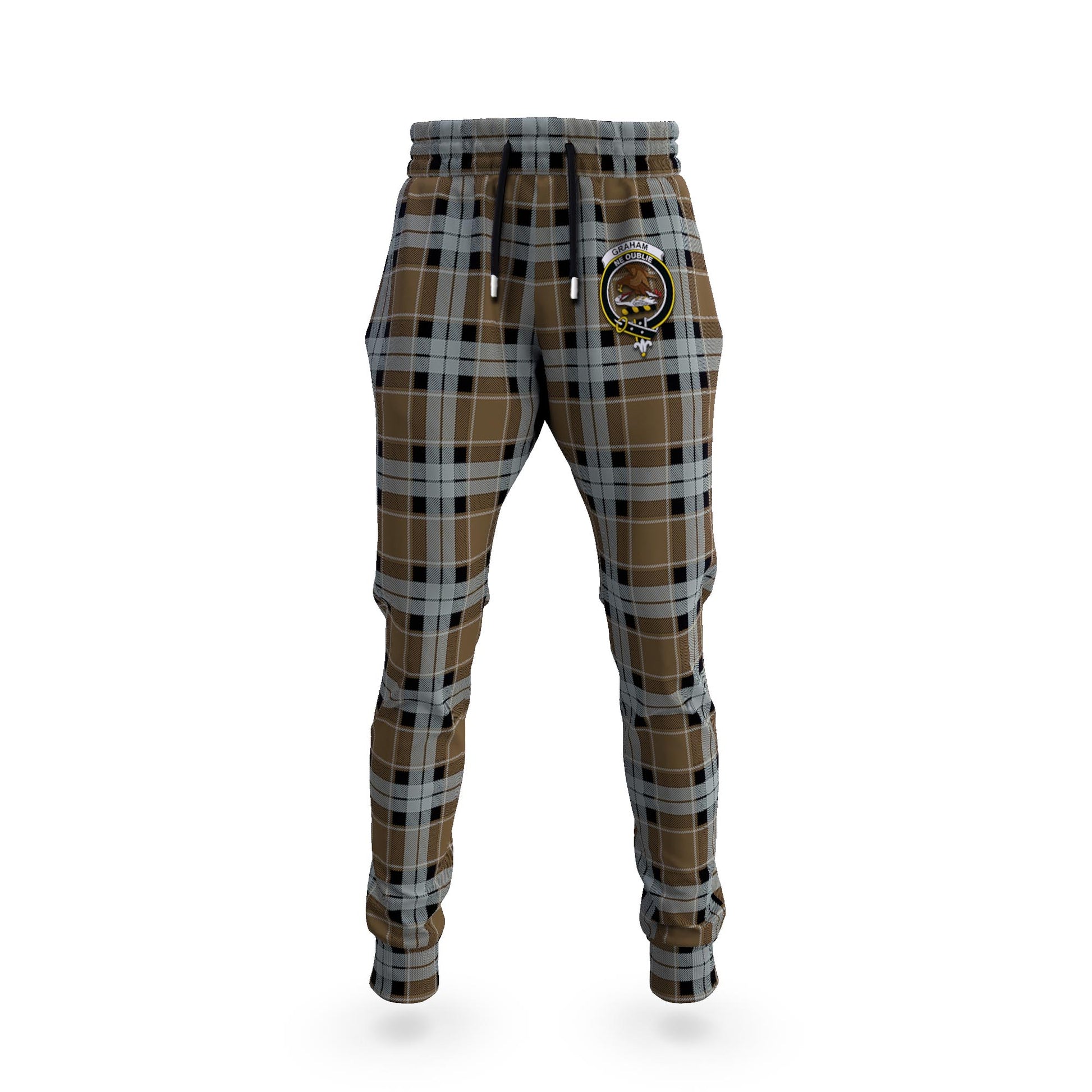 Graham of Menteith Weathered Tartan Joggers Pants with Family Crest 5XL - Tartan Vibes Clothing