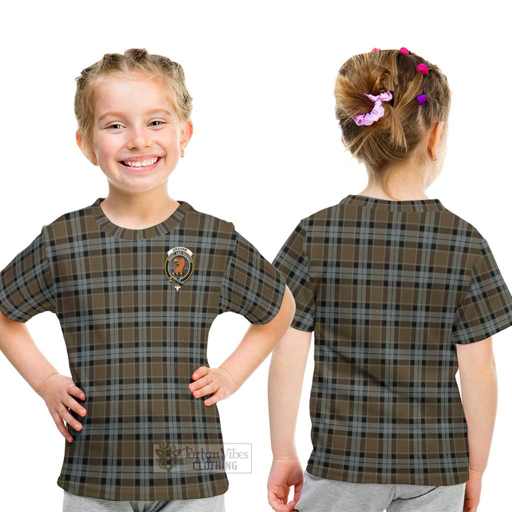 Graham of Menteith Weathered Tartan Kid T-Shirt with Family Crest - Tartanvibesclothing Shop