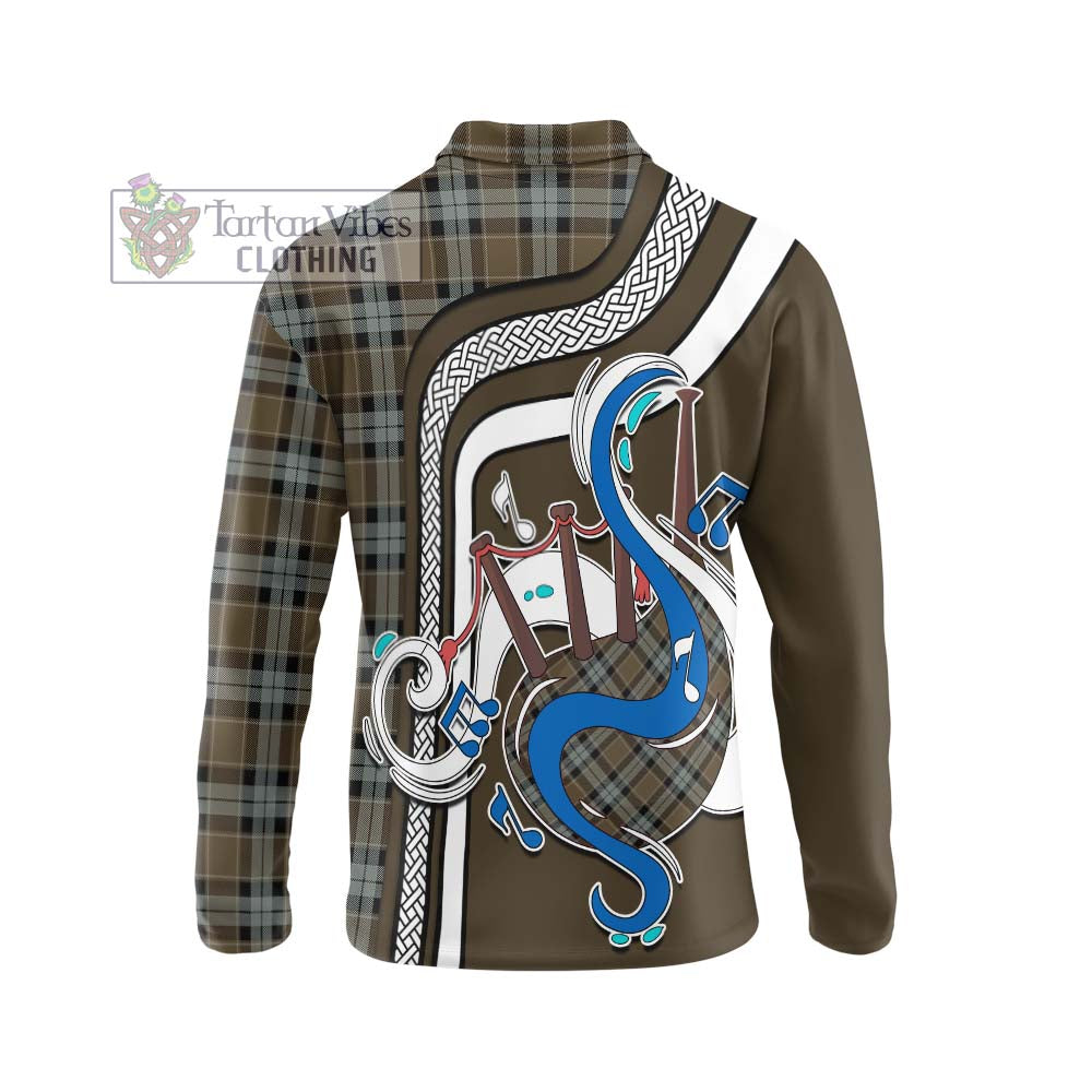 Tartan Vibes Clothing Graham of Menteith Weathered Tartan Long Sleeve Polo Shirt with Epic Bagpipe Style