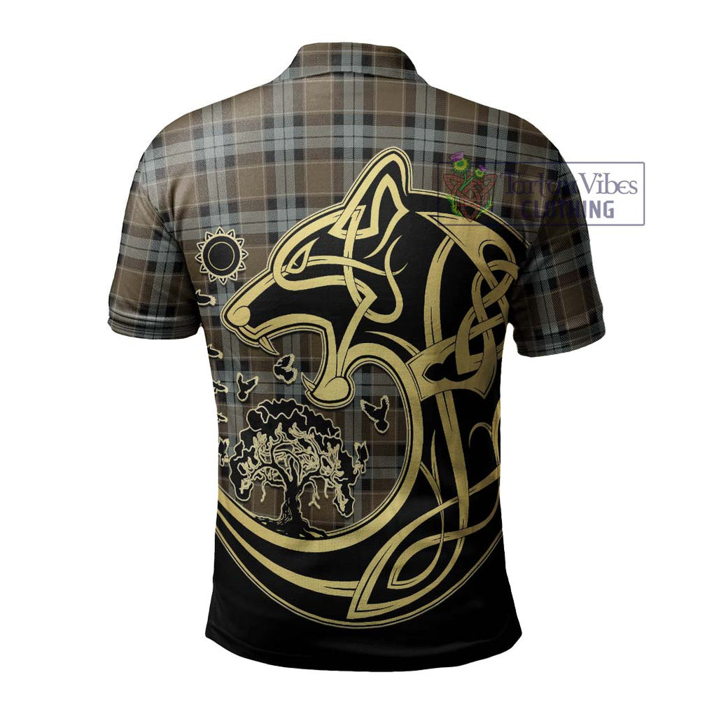 Graham of Menteith Weathered Tartan Polo Shirt with Family Crest Celtic Wolf Style - Tartanvibesclothing Shop