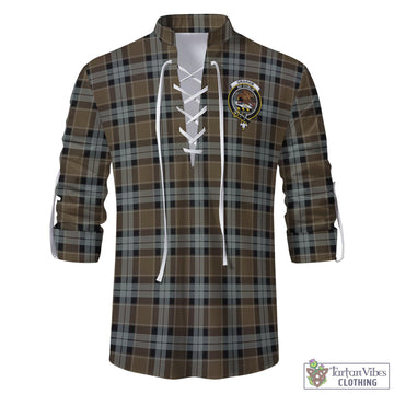 Graham of Menteith Weathered Tartan Men's Scottish Traditional Jacobite Ghillie Kilt Shirt with Family Crest