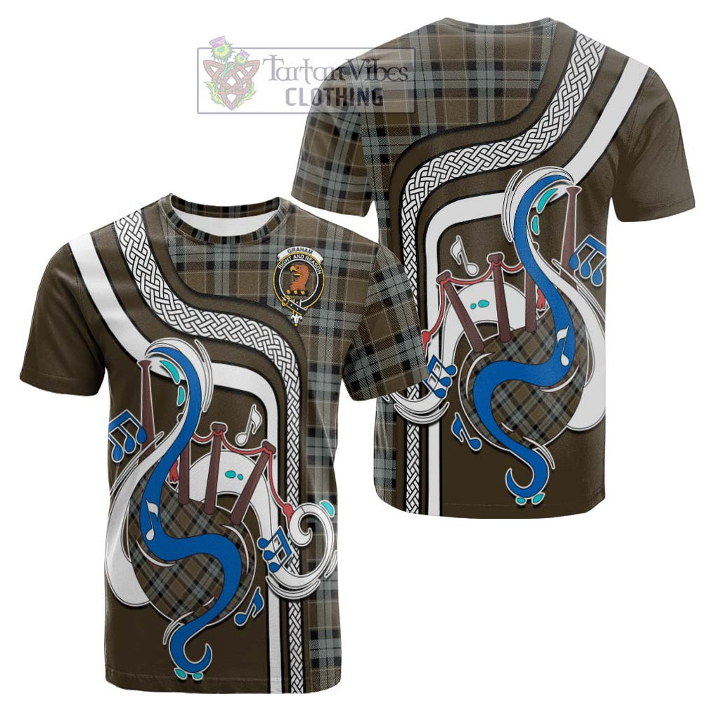 Tartan Vibes Clothing Graham of Menteith Weathered Tartan Cotton T-shirt with Epic Bagpipe Style